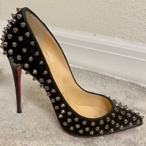 Louboutin spike black and silver heels!